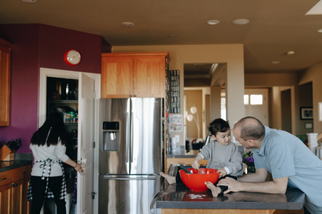 A family in their kitchen