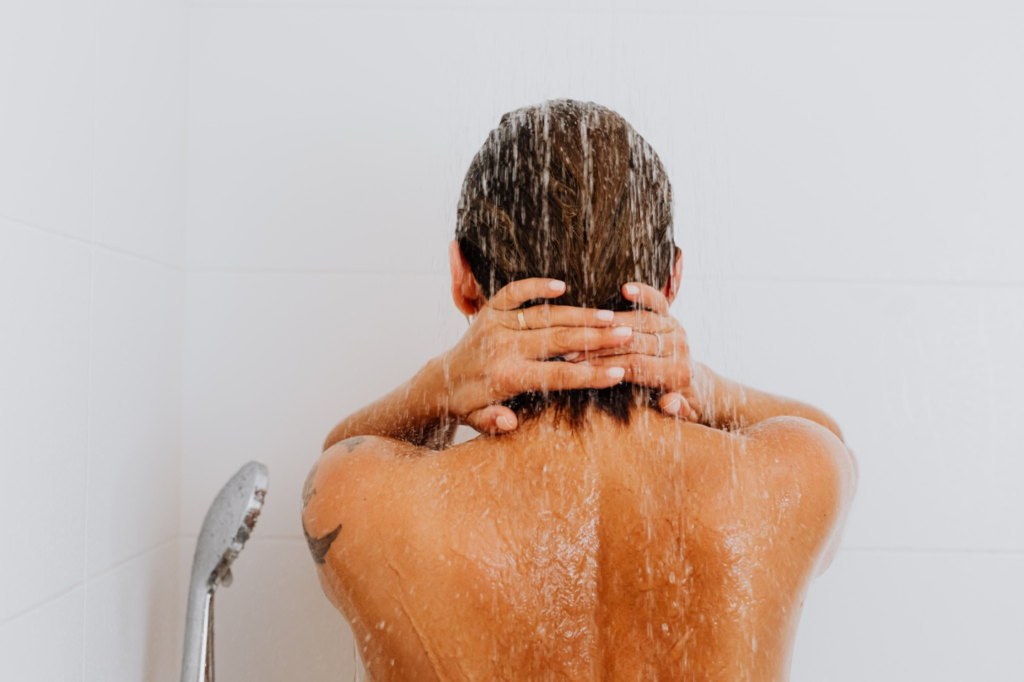 A person taking a shower